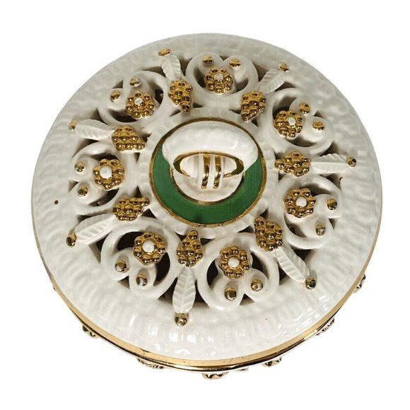 VTG MCM Italian Porcelain Compote Lid Candy Dish Nut Bowl 6” Pierced Marked #499 - Picture 4 of 12